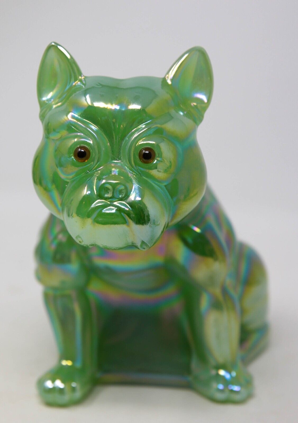 RARE Mosser Rosso Westmoreland Green Carnival Glass Bulldog Doorstop Figurine LE