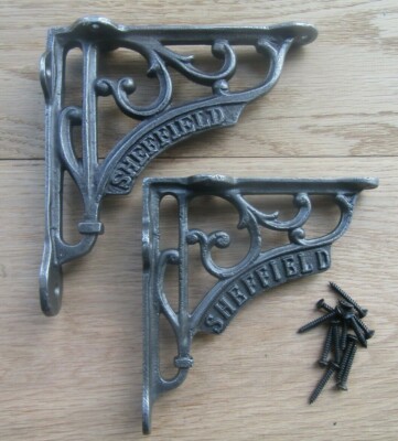 PAAR SHEFFIELD SCROLL viktorianisch rustikal Vintage Retro Gusseisen Regalträger
