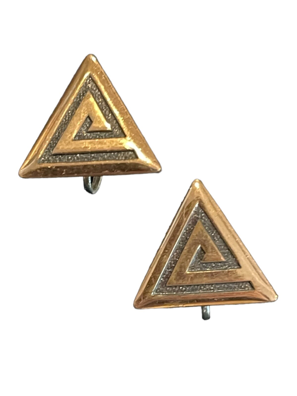 Gold Tone Triangle huggie screw back earrings Vintage Estate