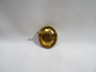 Broche Ancienne Laiton Doré Avec Perle - Miniature Peinture Personnage Femme - Vintage - Occasion Bon état