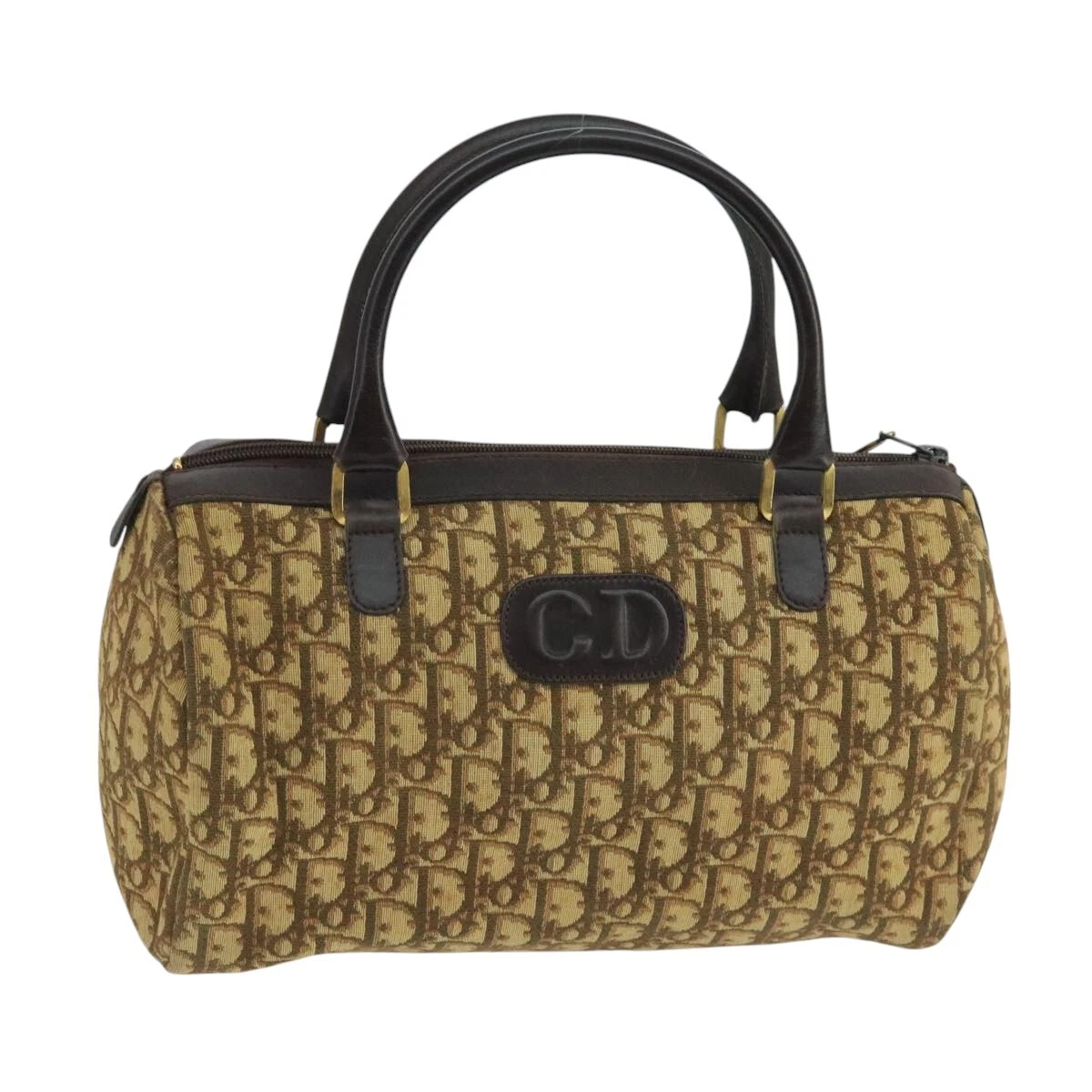 Sac à main Christian Dior trotteur toile beige marron or authentique 106144