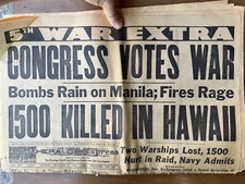 Los Angeles Evening Examiner Express Pearl Harbor Newspaper 12/8/41