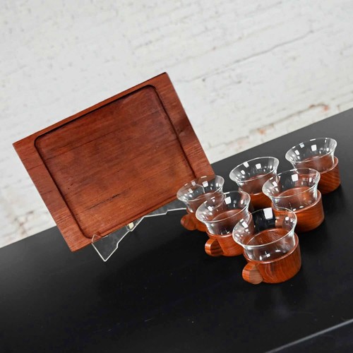 Vintage Mid Century Modern Galatix handgefertigt Burma Teak Tee Service Set 6 & Tablett - Bild 5 von 11