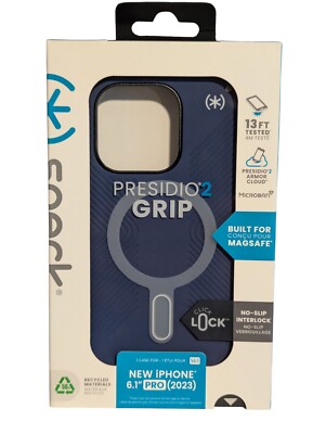 i3. Speck Presidio2 Grip W/ClickLock&Mag Case for Apple iPhone 15 Pro -Blue/Gray