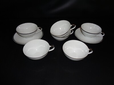 Harmony House Moderne 3545 White China Porcelain w Silver Trim 6 Cups 2 Saucers