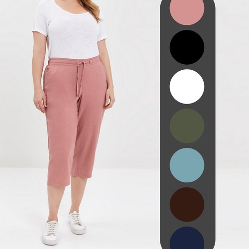 Ex EVANS Linen Blend Tie Waist Cropped 