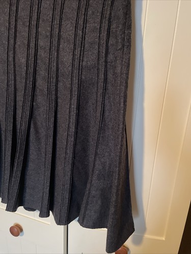 LUISA CERANO Grey Virgin Wool Blend A-Line Lined Knee Length Skirt Size 12 - Picture 3 of 8