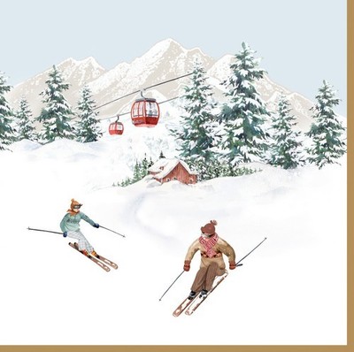 20 Servietten Chalet - Sport im Winteridyll 33x33cm