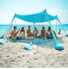 Beach Tent Sun Shelter 10 x 10FT with 8 Sandbags, UPF 50+ Protection Beach Shade