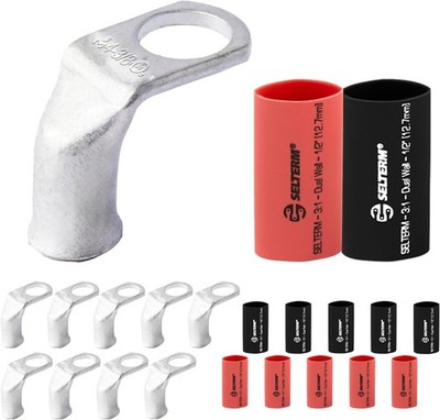 4 AWG 3/8 Stud 90° Bent Battery Lugs Ring Terminal Connectors 12pcs 31 Black