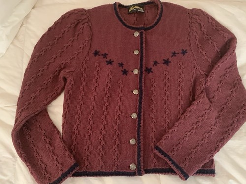 Sigi Scheiber Tyrol Rose pink embroidered wool cardigan sweater S Petite - Picture 2 of 9