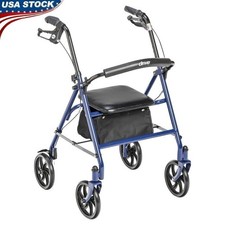 Four Wheel Rollator Rolling Walker with Fold Up Removable Back Support Blue
