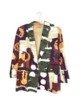 Vintage 90’s Linen Blazer Geometric Print Women’s M Made in USA Retro Dopamine