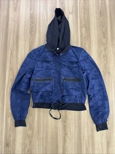 Blanc Noir Skyfall Blue Camouflage Full Zip Aviator Jacket with hood Size Small