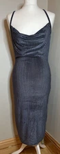 Pretty little Thing. Grey Velvet Rib Cowl Neck Midi Dress. Size 12 BNWT