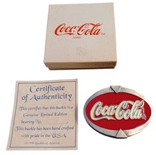 Coca-Cola Oval Enamel Belt Buckle 1998 Buckles of America w COA Box