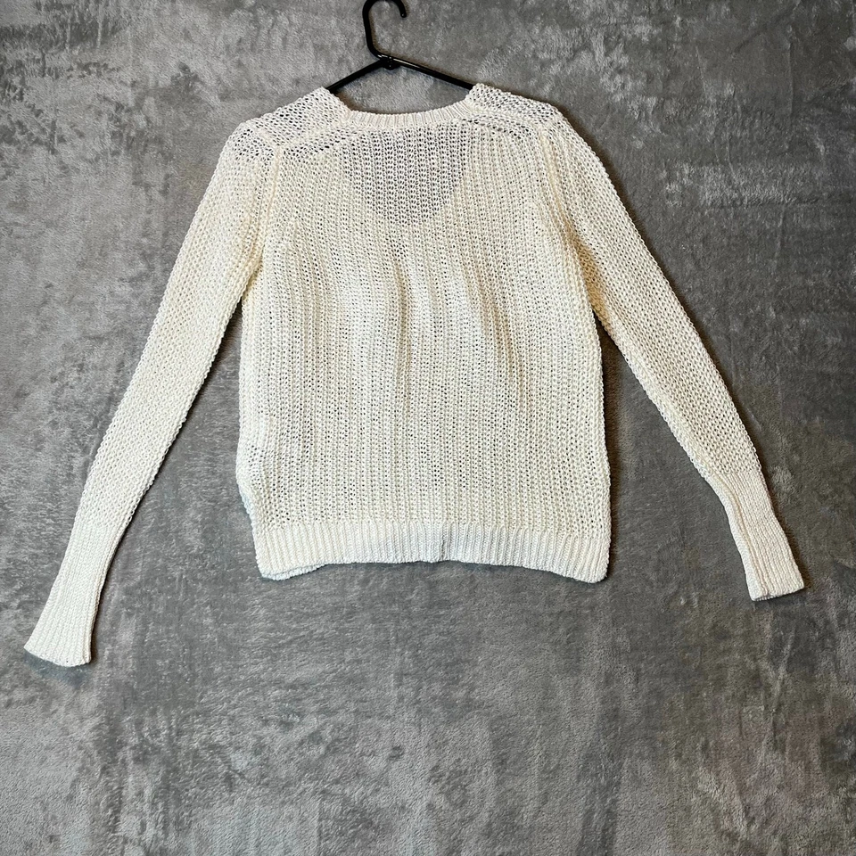 Banana Republic 100% Italian Linen V-Neck Sweater Size XS Cream White Chunky - Image 4 of 4