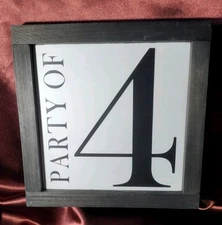 Party Of 4 Wooden Wall Plaque Family Kitchen Decoration Bedroom VGUC 8" X 8"