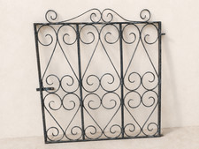 Vintage Black Metal Garden Gate Ornate Scrollwork Wrought Iron Style Pedestrian