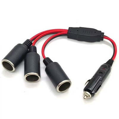 1 to 3 Way Socket Outlet Splitter 12V 24V Car Cigarette Lighter Charger Cable