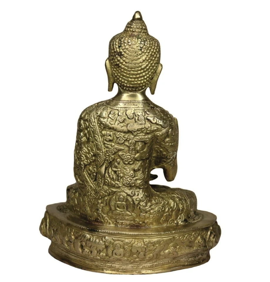 Handcrafted Brass Buddha Figure Tibetan Buddhism Sculpture Home Office Decor - Image 2 of 4