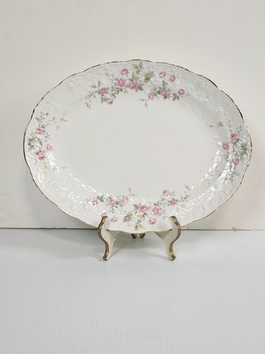 Pope Gosser Rose Point 13" Oval Serving Platter – Gold Trim – Vintage China