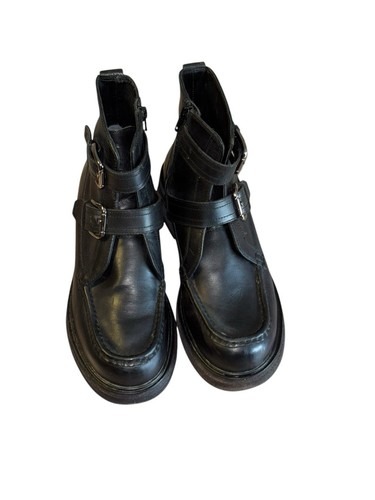Free People Isla Moto Boots Womens Size 8 Black Leather Pull On Zip Ankle Bootie - Picture 3 of 17