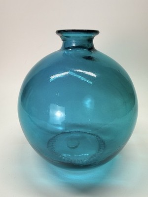 Vtg Vidrios San Miguel 6.5  Recycled Glass Turquoise Bulbo Vase Made In Spain
