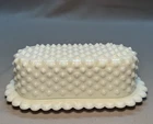 Vintage Fenton Hobnail Milk Glass Covered Butter Dish w/ Scalloped Edge