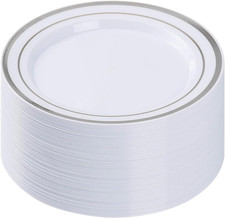 BESTVIP 50PCS Silver Plastic Plates, 10.25 Inch Disposable Dinner Plate Party wi