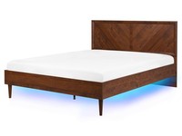 Holzbett Led Bunt Doppelbett 160X200 Dunkler Holzfarbton Faserplatte Kopfteil