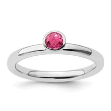 SS Stackable Expressions High 4mm Round Pink Tourmaline Ring Size -10