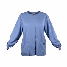 Cherokee Workwear Scrub Jacket Light Blue Snap Front Long Sleeve Ribbed Cuffs L