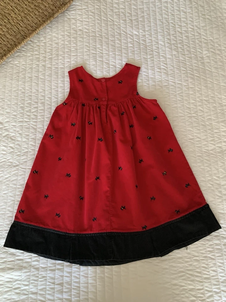 Samantha Says Girl Jumper Dress Sz 6X Red Corduroy Black Trim Scottie Dog Button - Image 4 of 4