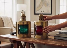 Luci Notturne Vintage Ottone Nave Lanterna Lampada Nautica Marina con Lente Rosso Verde