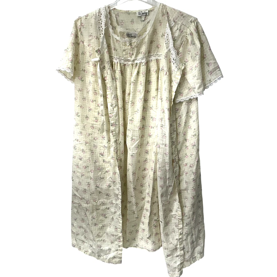 Conjunto de bata camisón de personajes de colección para mujer XL ribete floral de encaje años 90 ropa de dormir algodón Foto 2 de 4