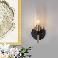 Modern 1-Light Brass Gold Wall Sconce, Black Bathroom Vanity Light with Open Cyl