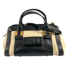 Chloe Little Alice Hand Bag Shoulder Leather 2way Ecru Black Gold #2141