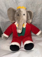 Gund 1988 Plush 14" Babar Elephant King in Red  Green Suit with Crown VGK