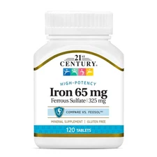 Iron Supplement 120 Count Ferrous Sulfate Essential Mineral for Red Blood Cells
