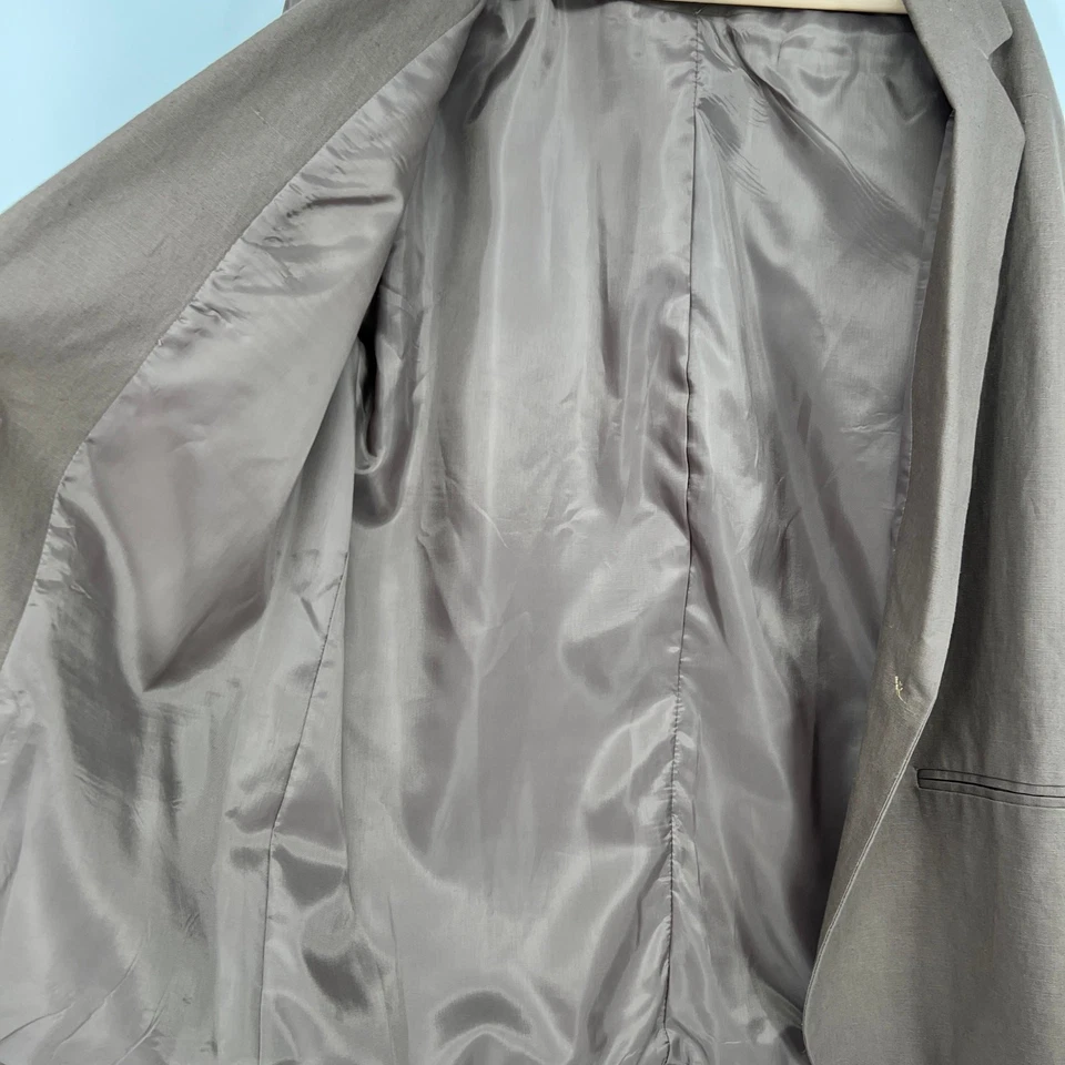 Blazer Greg Adams Vintage Años 90 Mezcla de Lino Mujer 10 Cuadrado Bronceado Sencillo Pecho Foto 3 de 4