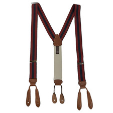 Trafalgar Suspenders Button End Braces Ribbon Red  Blue Leather Trim