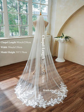 Chapel Length Floral Lace Wedding Bridal Veil with Metal Comb