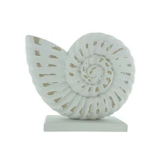 Whitewashed Wooden Nautical Figurine Coastal Beach House Decor (Nautilus Shell)