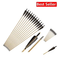 33” Handmade Archery Arrows with Streamlined Turkey Feather Fletching - 12PC Set