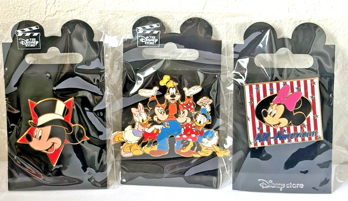Disney Store Mickey Minnie Goofy Donald Daisy Pluto 3-Pin Set Japan
