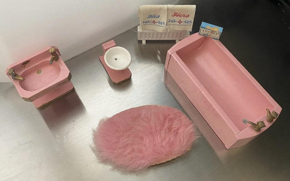Lundby 1970s Vintage Dollhouse Bathroom Set Pink Rare - Image 3 of 4