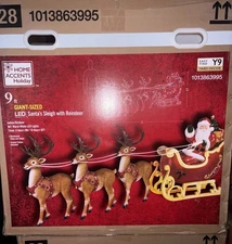 Home Depot 9 ft Giant-Sized LED Santa's Sleigh with Reindeer Holiday NEW IN-HAND