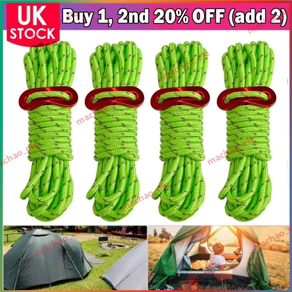 Kampa Green Guy Line With Runner – Tiranti Per Tenda Ad Alta Visibilità (4 X 4 Metri)
