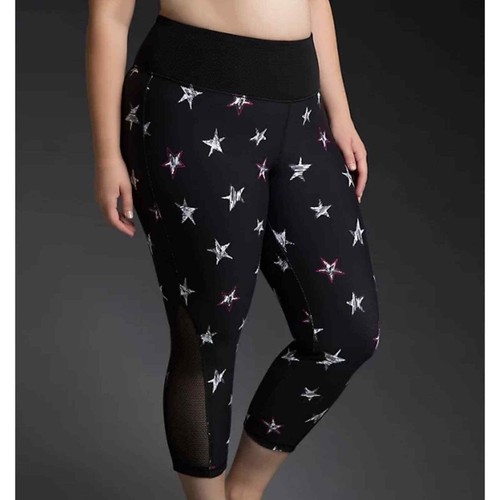 Star Print Mesh Crop Leggings Plus 1X 